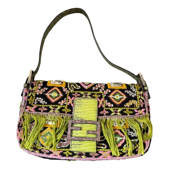 Fendi Fringe Lizard Trim Baguette - Picture 1 of 8